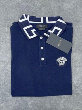 Versace Men’s Navy Blue Medusa Polo Shirt Tailor Fit- Size XXL